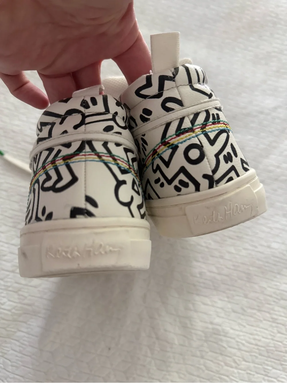 Zara x Keith Haring White High-Top Kids Sneakers with Black Doodle Print